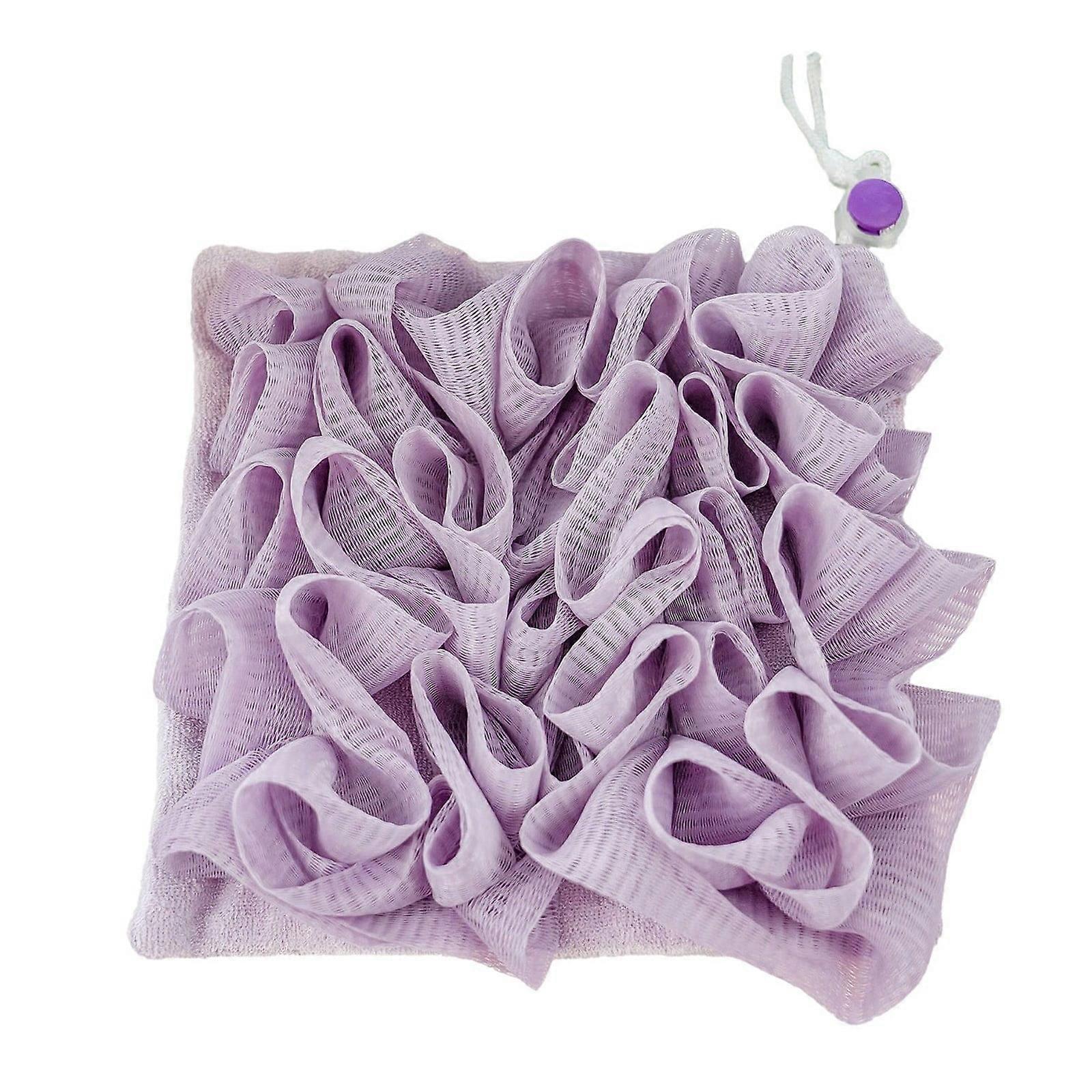 Shower Loofah With Drawstring Soap Holder & Maker Soft Scrubbing Sponge For Rich & Back Scrubbing