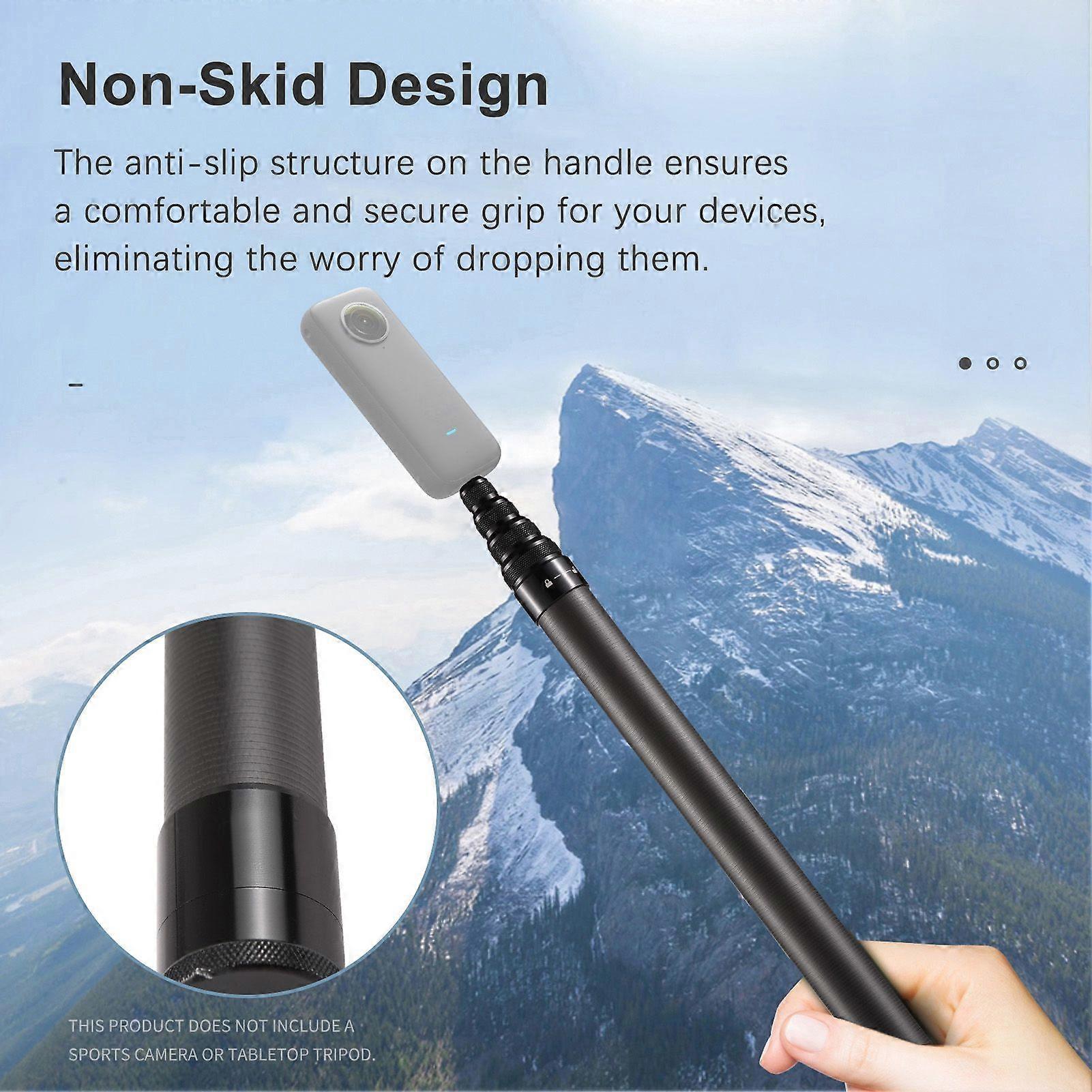 Camnoon 3 Meters/118 Inches Portable Selfie Stick Telescoping Selfie Stand Carbon Fiber 4 Sections with 1/4in Screw Compatible with INSTA360 X2/X3