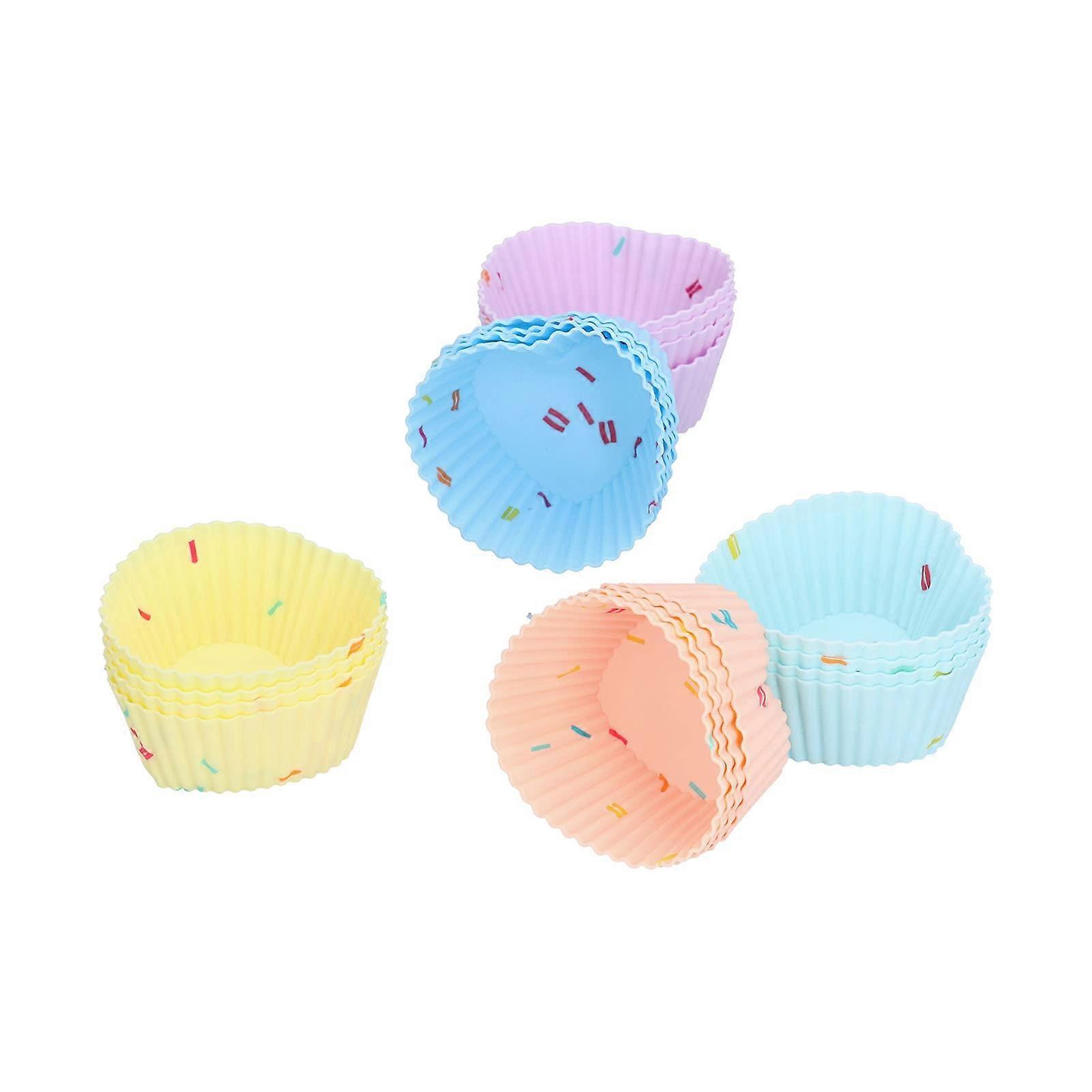 Silicone Baking Cups 20Pack Set, Bright Colors, Cute Shapes, HeartShaped Reusable Molds For Donuts And Puddings