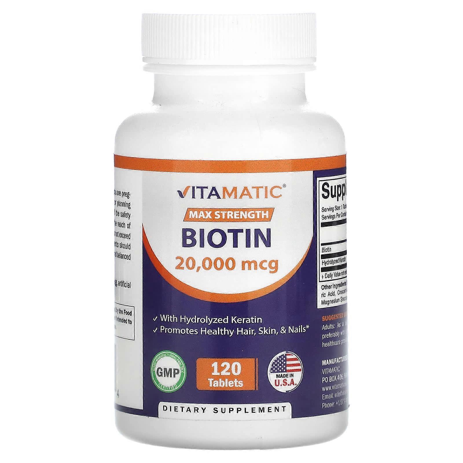 Biotina, máxima potencia, 20.000 mcg, 120 comprimidos
