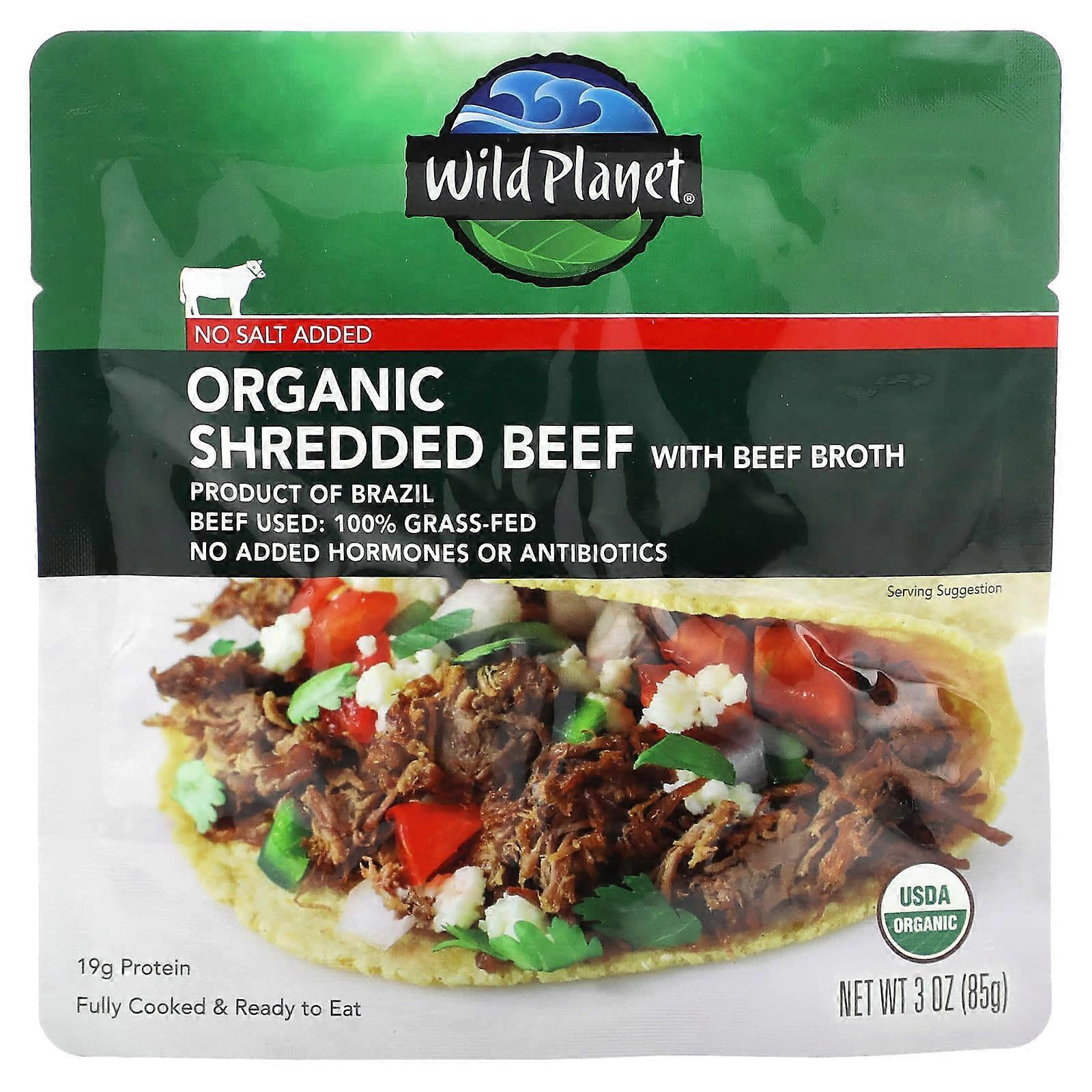 Organic Shredded Beef with Beef Broth, No Salt Added, 3 oz (85 g)
