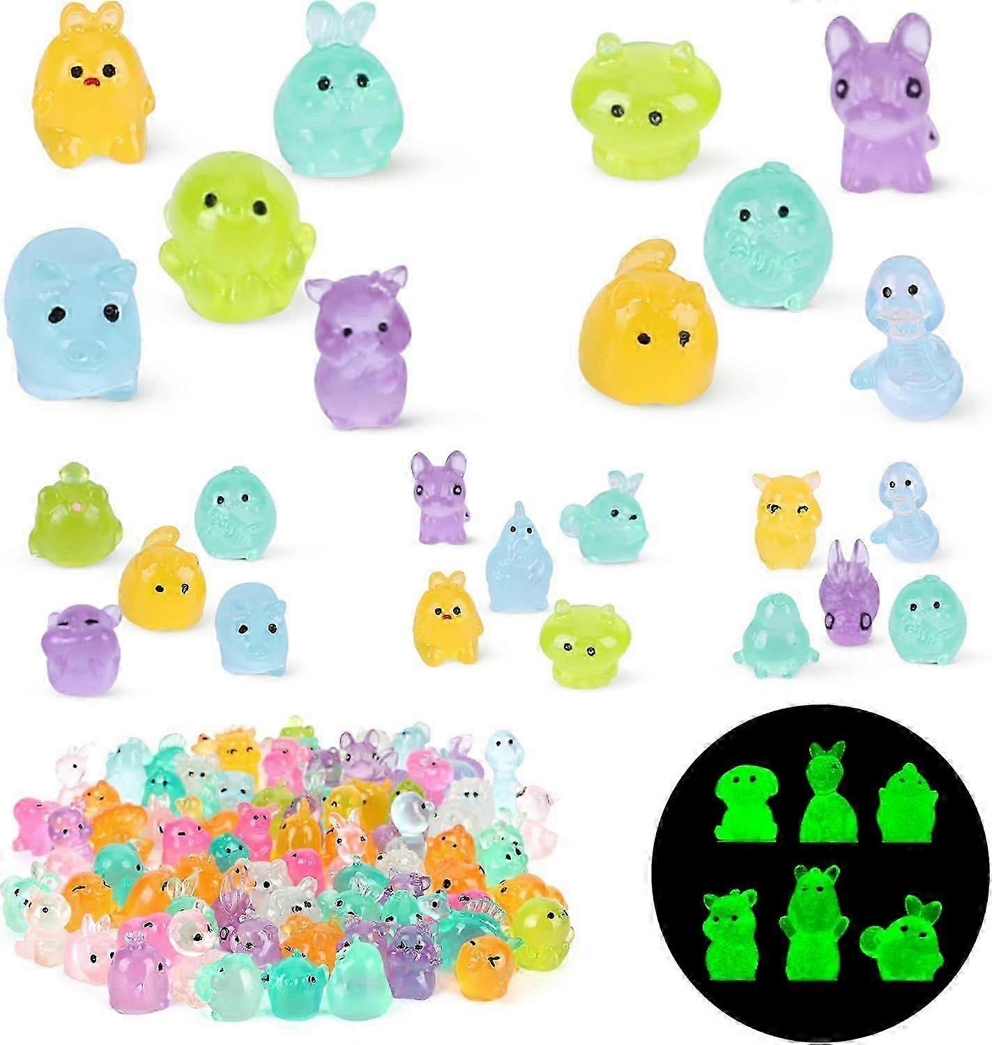 30PCS Luminous Mini Resin Animals Figurines Bulk, Glow in the Dark Tiny Miniature Ducks, Pandas,Rabbits & Small Animal Figures to Hide for Fairy Garde