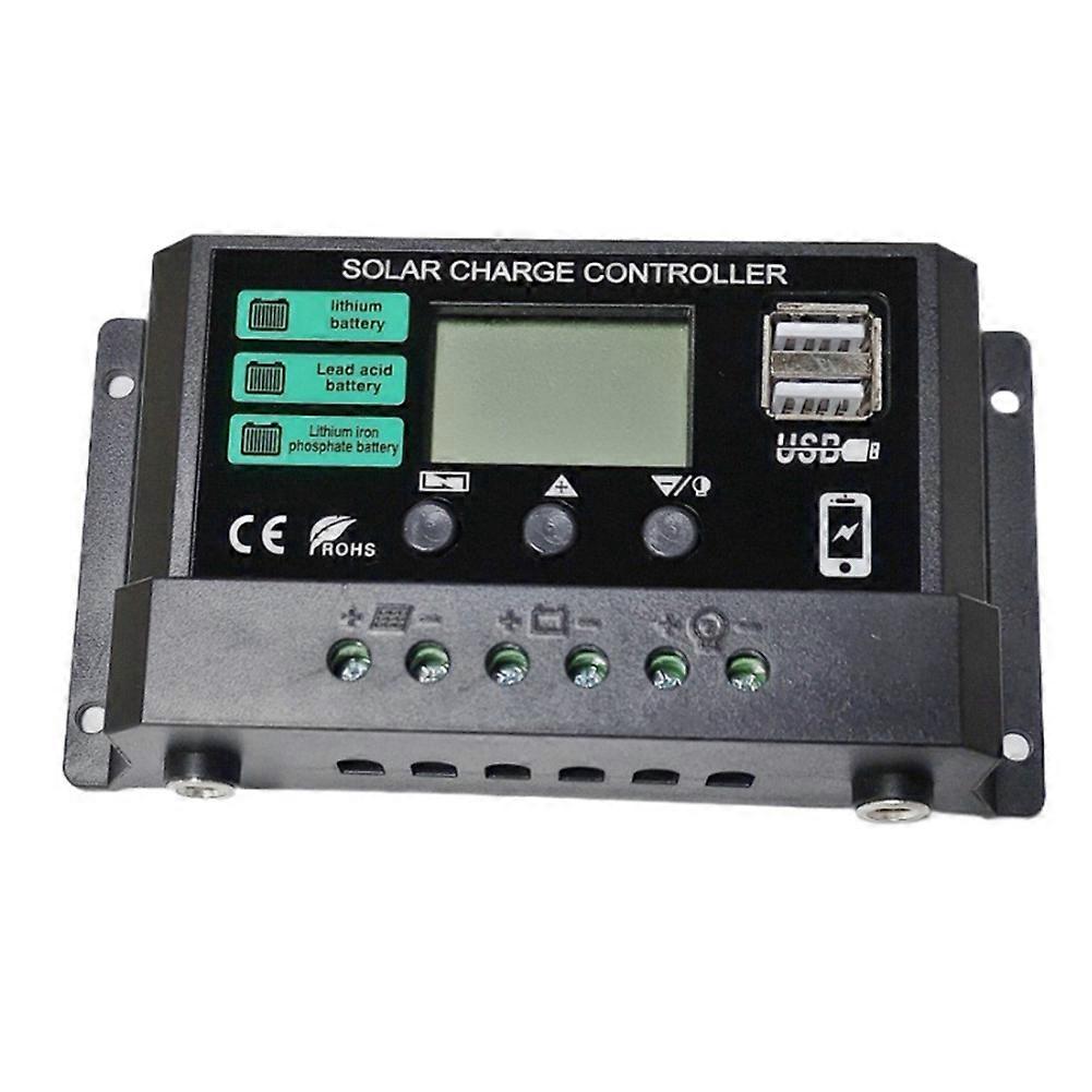 Solar Controller with DC Hole 12V/24V 30A LCD Photovoltaic Charging Controller USB Charging Controller