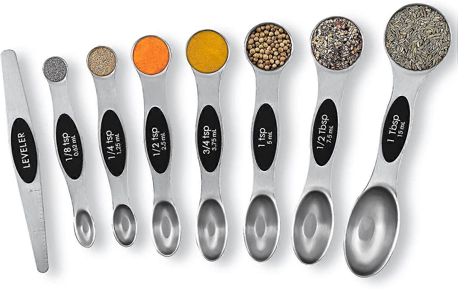 Measuring Spoons, Set Of 8 Magnetic Measuring Spoons Double Sided Stainless Steel Measuring Spoons