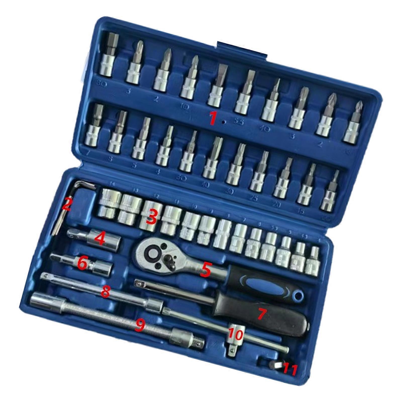 46 in 1 Mini Ratchet Screwdriver Set Wrench Narrow Space Repair Steel Multiple Bit Tool Kit with Socket Heads Hand Tool Multicolor