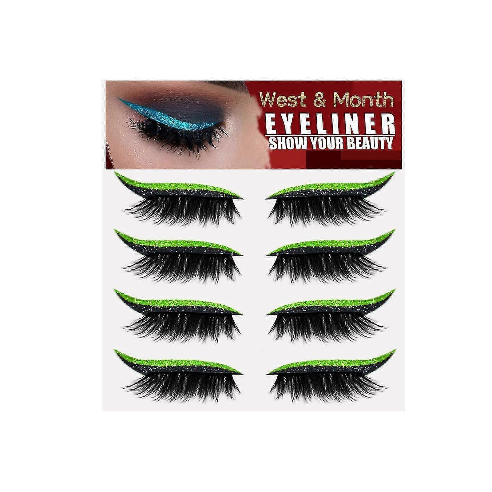 Fluorescent Green Four Pairs Of Eyelash Eyeliner With Glue-Free Self-Adhesive Gel Strip Curling False Eyelashes
