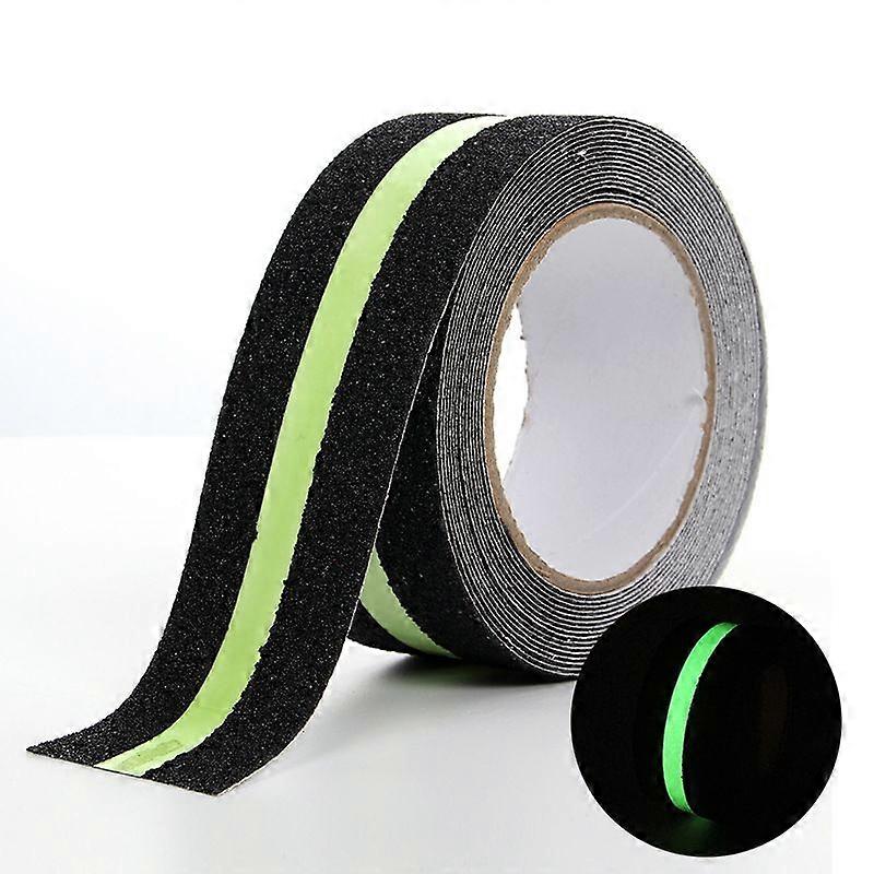 Non-Flip Adhesive Tape with Fluorescent Stripe for Night Thinking, Anti-Aliasing Tape for Indoor and Outdoor Use, Ideal for Stairs and Steps, Black/G