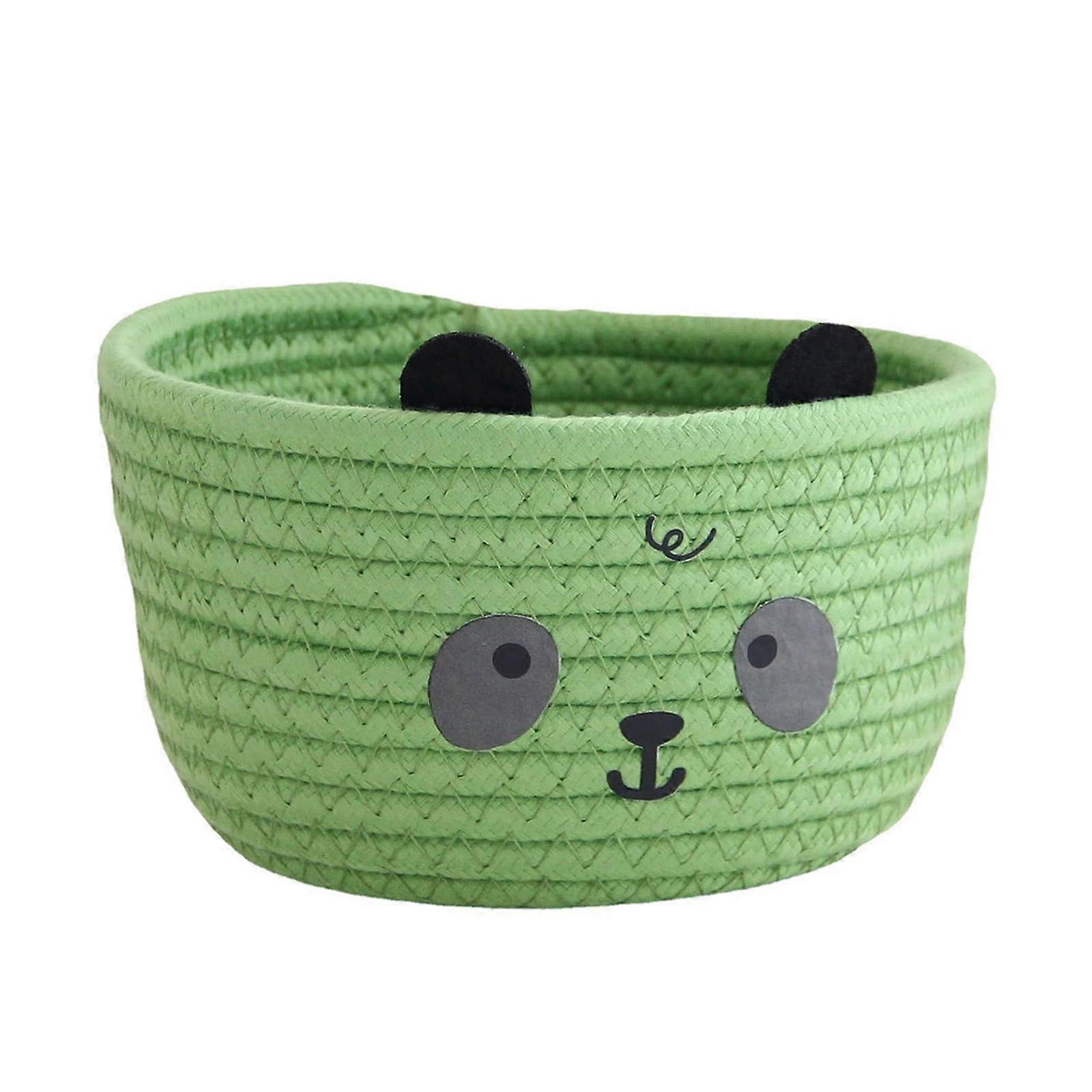 Charm Lovely Bear And Pandas Sturdy Cotton Rope Storage Basket Green Panda SpaceSaving Home Organization