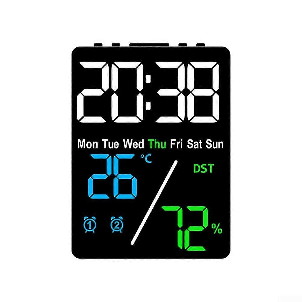 Electronic Clock With Temperature And Humidity Display, Alarm Clock, Bedroom Clock, 3 Brightness Levels, Black Shell