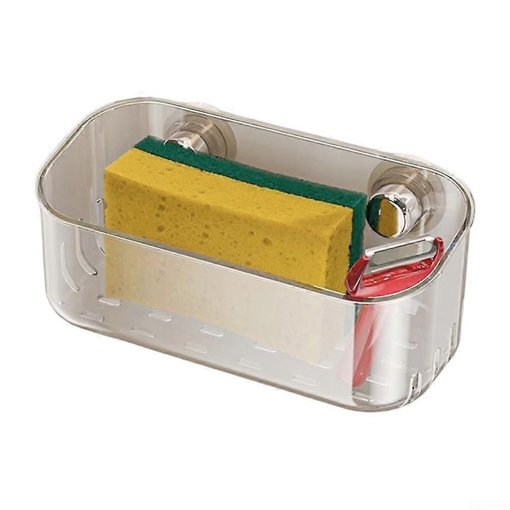 Wall Mounted Kitchen Sink Rack with Suction Cup, No Drilling, PET ABS Storage Organizer, Silver