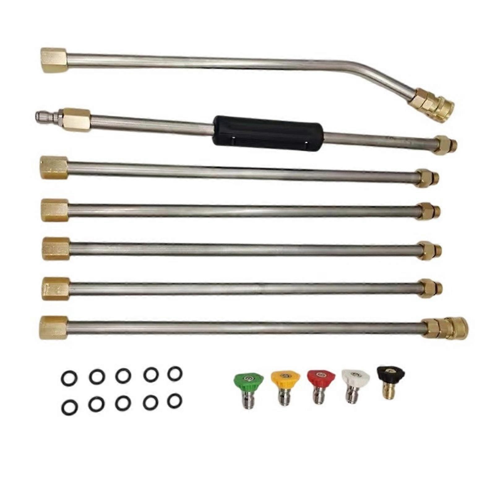 Heavy Duty Pressure Washer Accessory Set Extension Wand Upgrade Curved Lances and 5 Sprays Nozzle Tips Multi Angle Multicolor