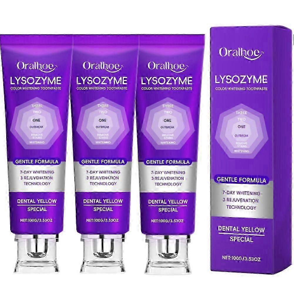 Purple Color Corrector Whitening Toothpaste, Fluoride-Free, Deep Stain Remover Lysozyme Toothpaste, Plaque Remover for Teeth, Freshens Breath