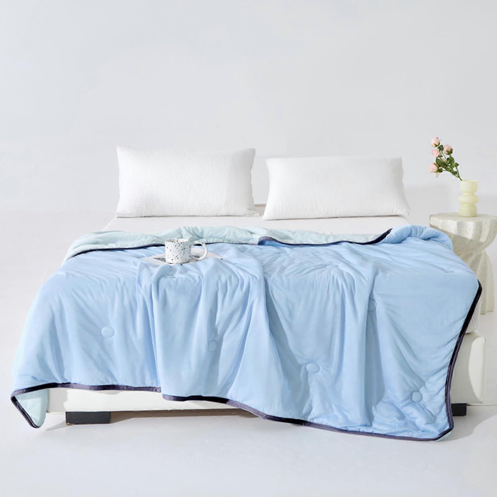 Lightweight Quilted Bedspread Solid Colour Summer Duvet Blanket Washable for Single Double Bed (Sky Blue Cafe, 200x230cm)