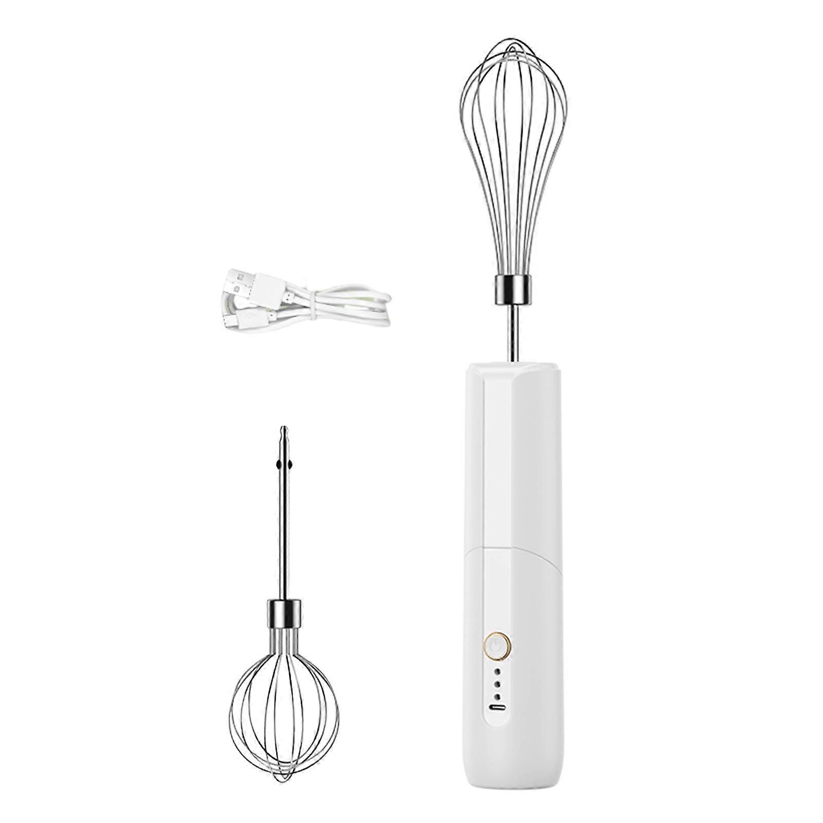 Rechargeable Foldable Electric Eggs Whisk for Baking 3 Speed Handheld Mixer with 2 Stainless Steel Attachments  White