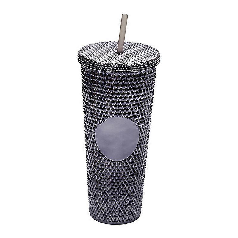 Electroplated Black 701-800ml Double-Layer Plastic Straw Cup, Large Capacity, Creative, Electroplated Gradient Color, Durian-Shaped Cup