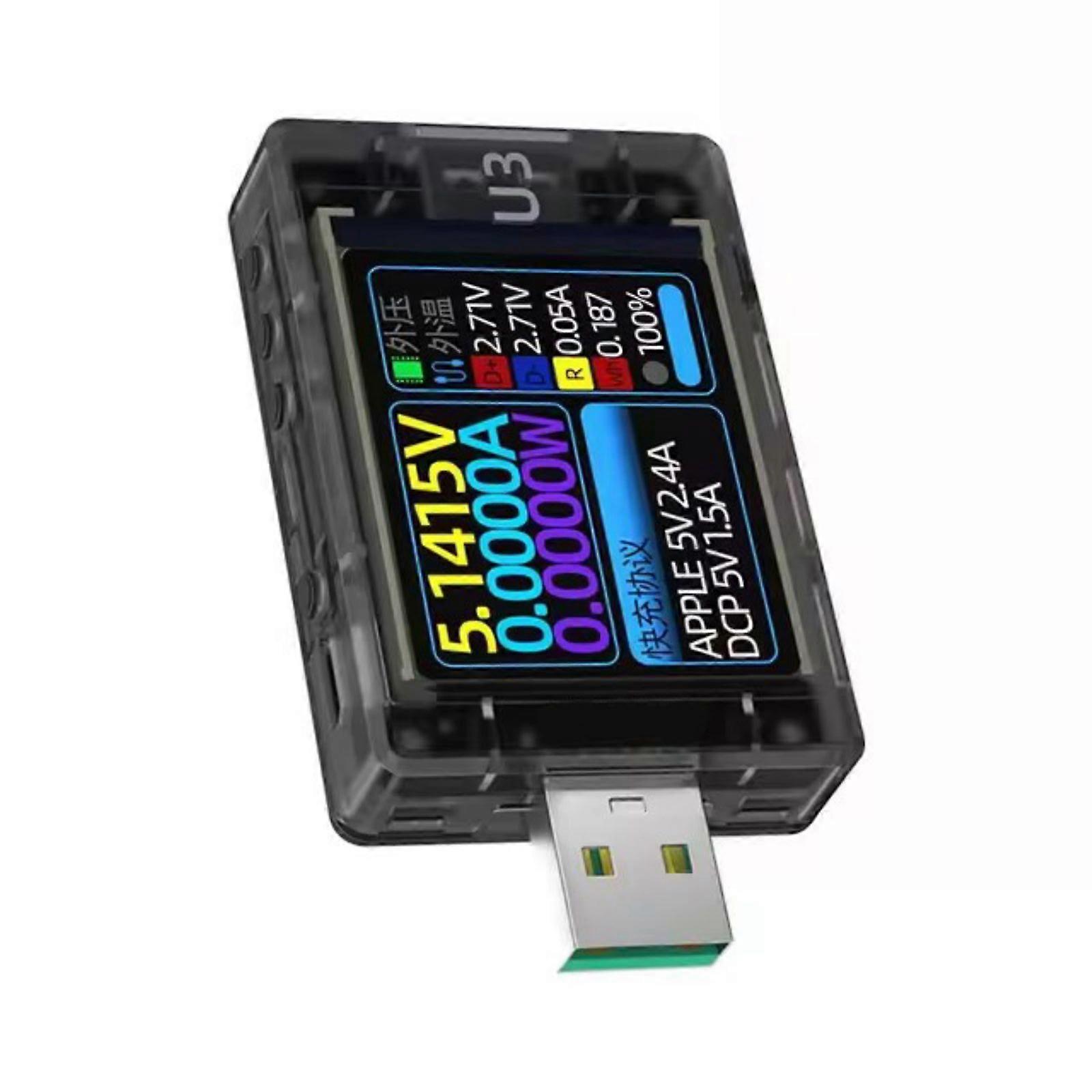 U3 USB Tester Voltage Current Meter Monitors 6A Ripples Spectrum Tester U3 USB Voltage Meter Power Capacity Fast Charge  Transparent black