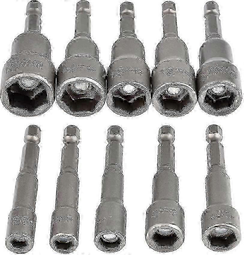 10pcs Magnetic Hex Socket Set 6-15mm Impact Driver,wrenches Set 1/4 Hex Socket Adapter Tool f26