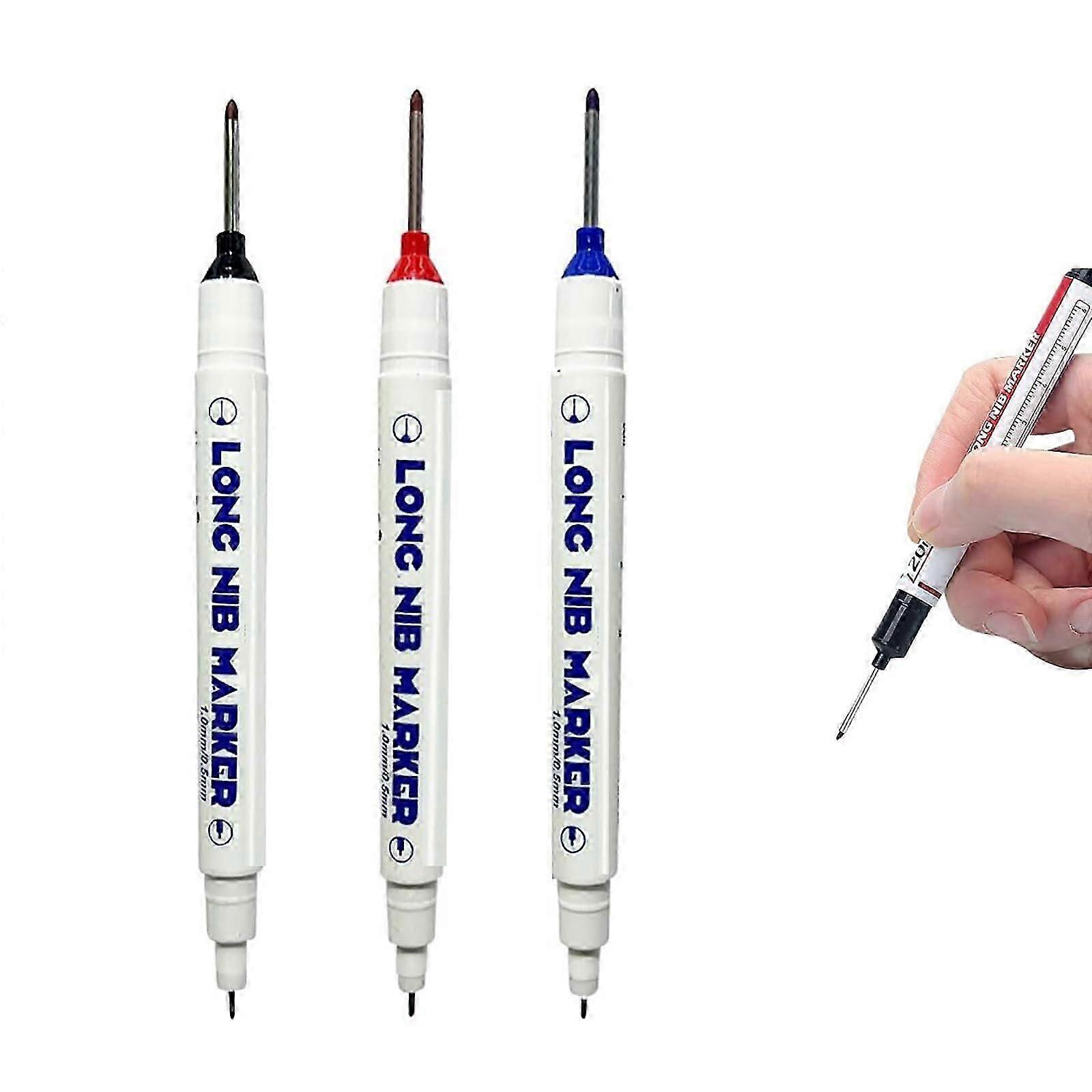 3 Pcs Long Head Deep Hole Marker Pens Set For Metal, Long Nib, Double Head Permanent Markers, Scriber Tools For Metal