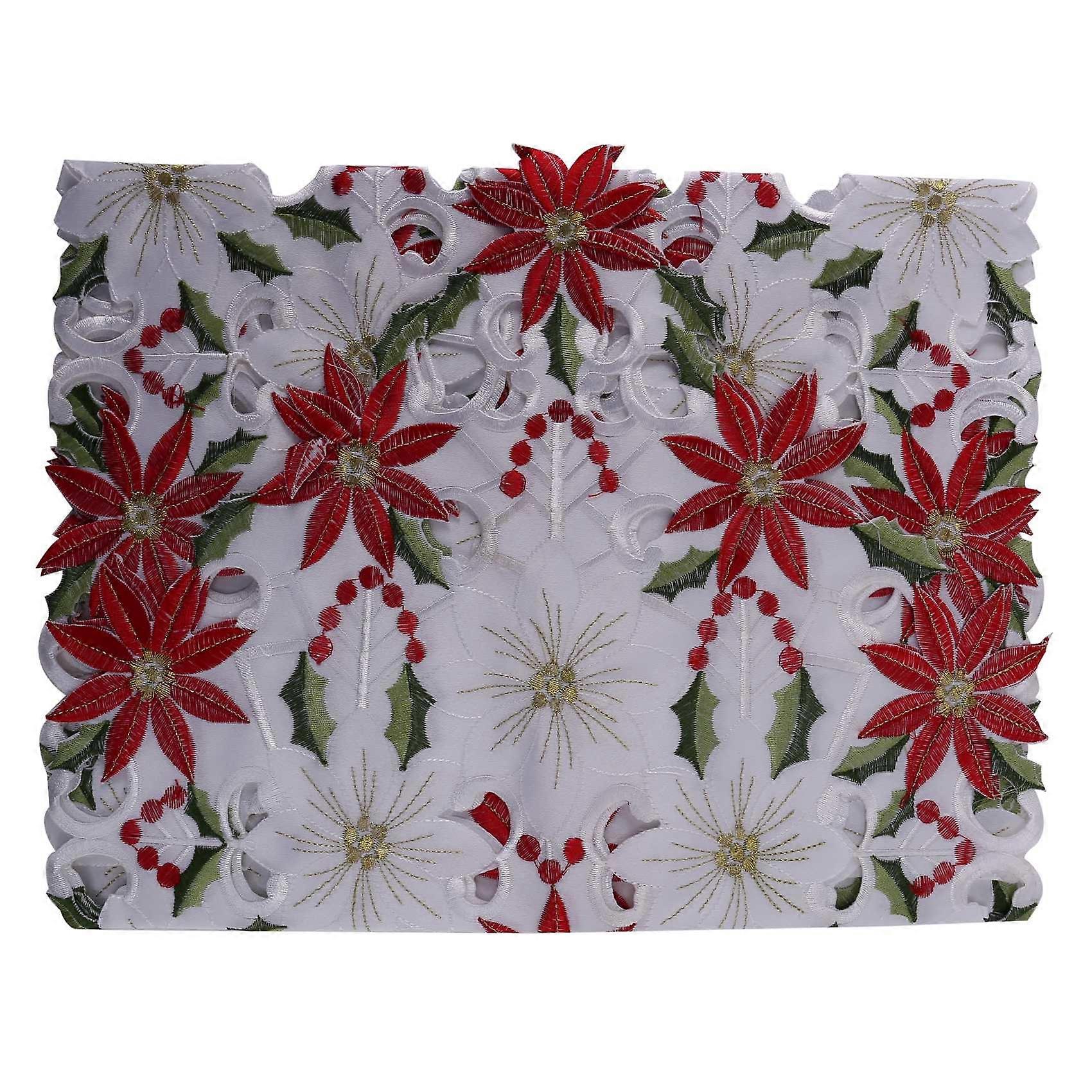 Caminho de mesa bordado de Natal, azevinho para decoração, 15 x 70 polegadas