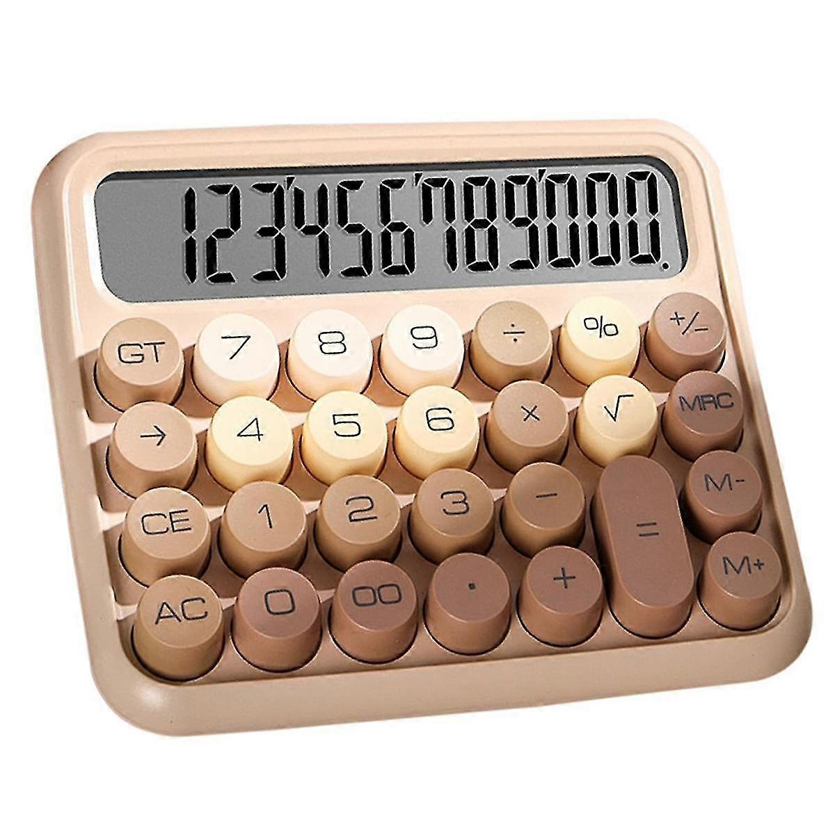 Desktop 12 Digit Cute Calculator, Mechanical Switch Design, Large LCD Display Big Button Calculator,Gradient Brown