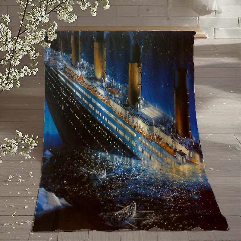 Titanic Sunken Ship Print Flannel Blanket - Soft & Cozy Polyester, All-Season Glam Style with Digital Printing, Perfect -FDSAP299