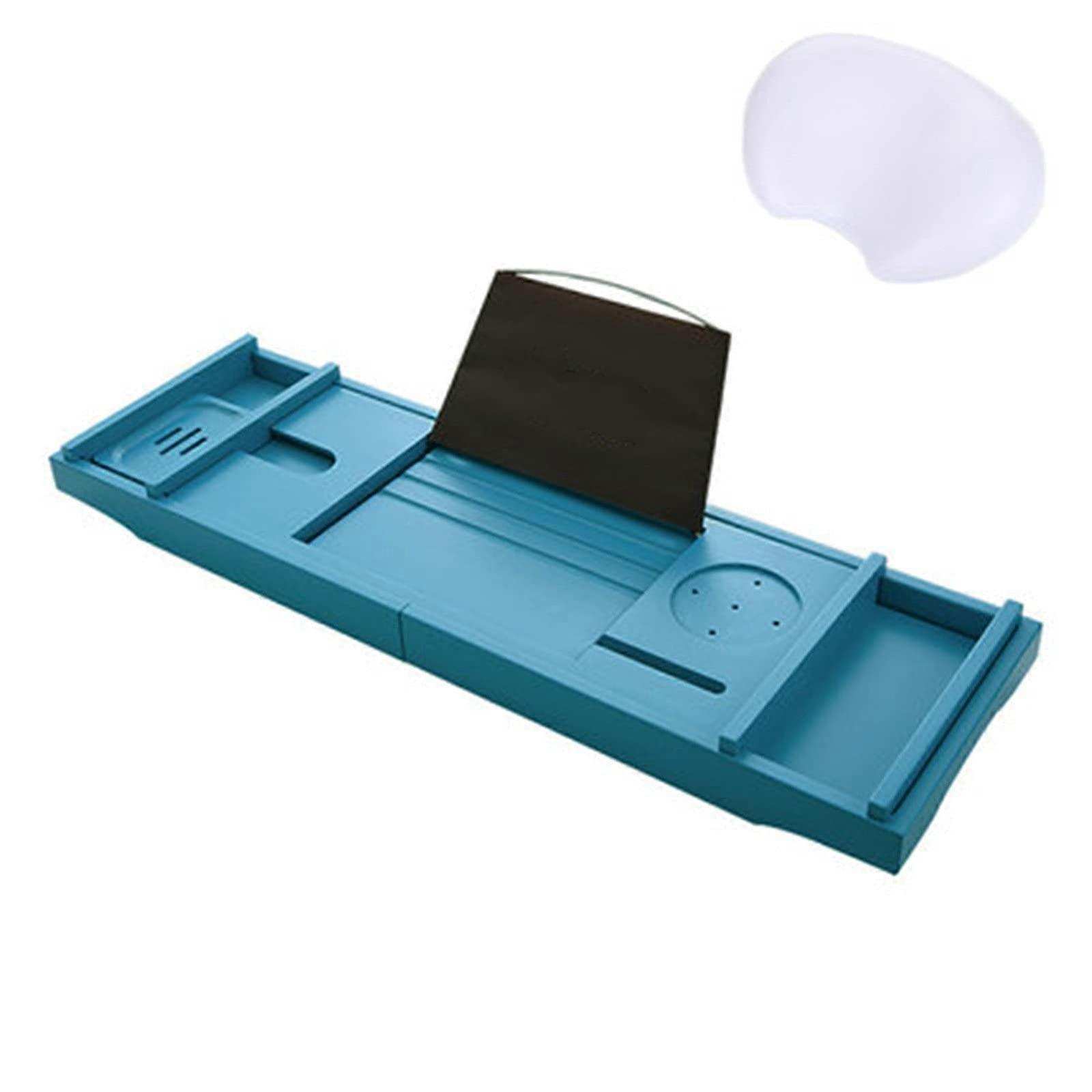 Bathtub Caddy Tray with Adjustable Blue Rack for Soaking, Hotel and Home Use