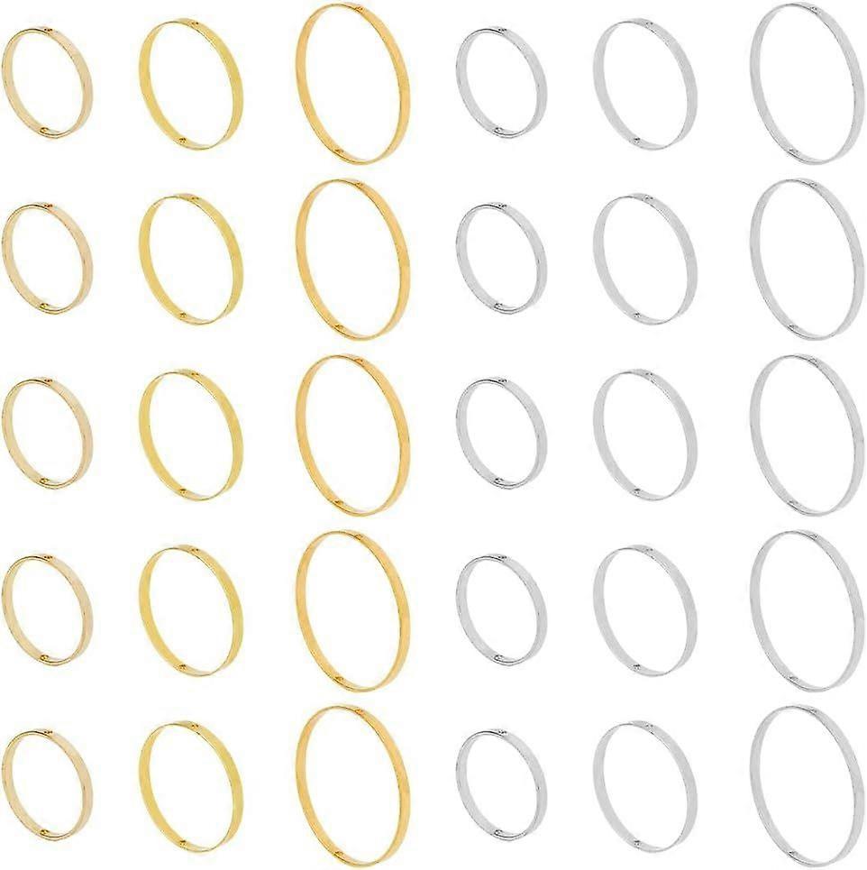30Pcs 3 Size 2 Color Round Bead Frame Platinum and Golden Bead Frame Brass Framework Circle Bead Holder 2 Hole Frame with 0.6mm Hole for DIY Jewelry I