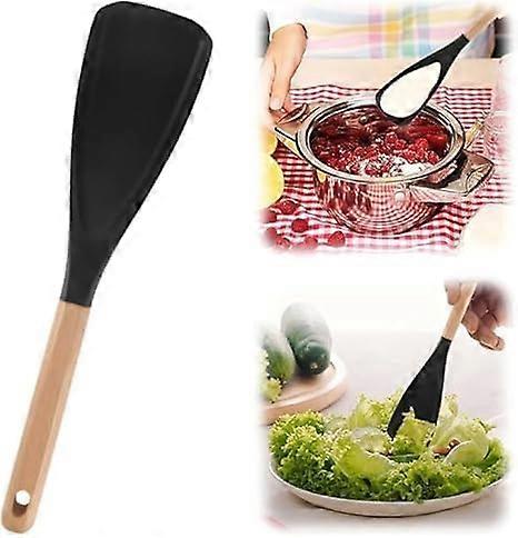 Silicone Spatula Spoon Heat Resistant 446°F with Ergonomic Wooden Handle for Nonstick Cooking Black