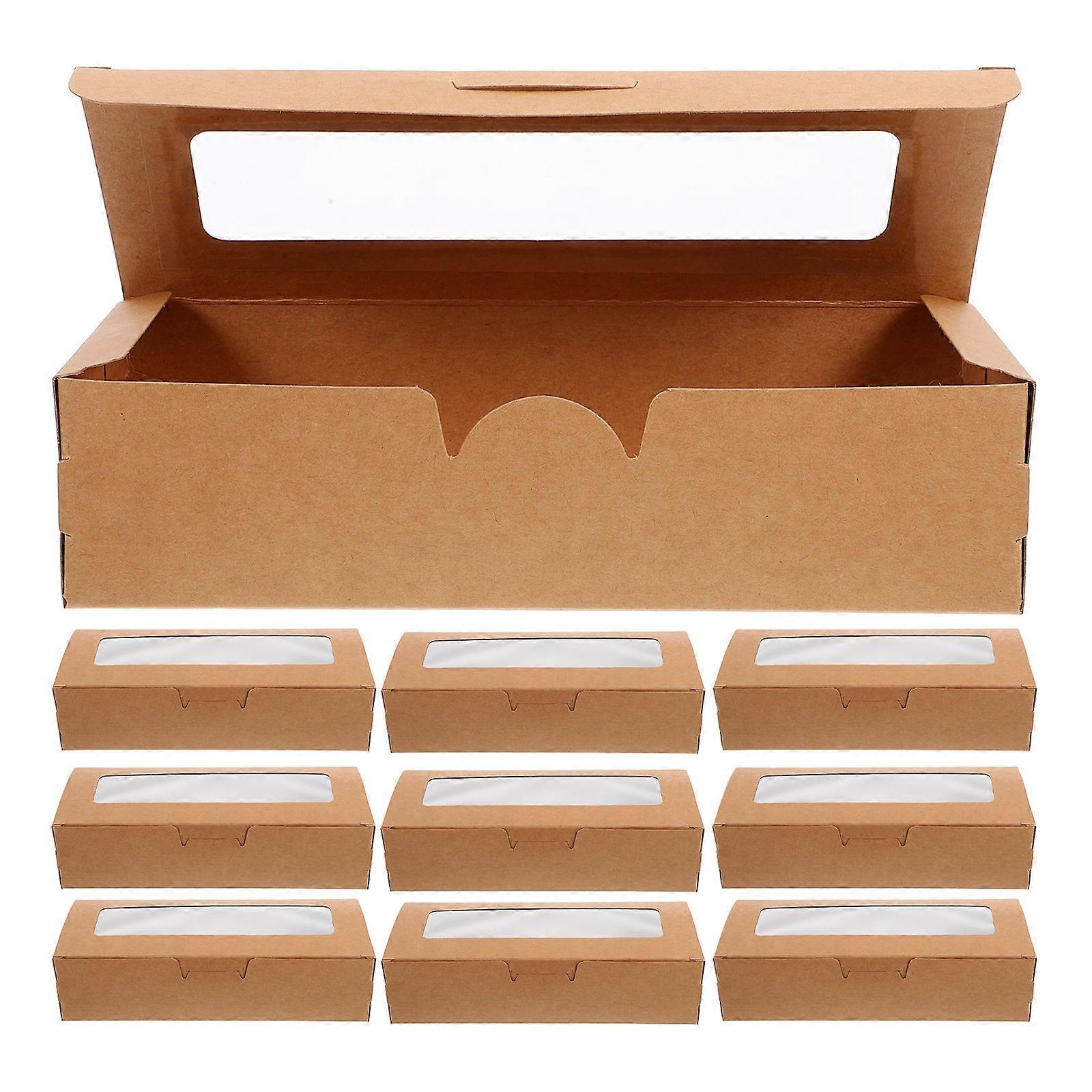 10Pcs Macaron Boxes for Gift Wrapping Brown Paper Packaging Box with Window