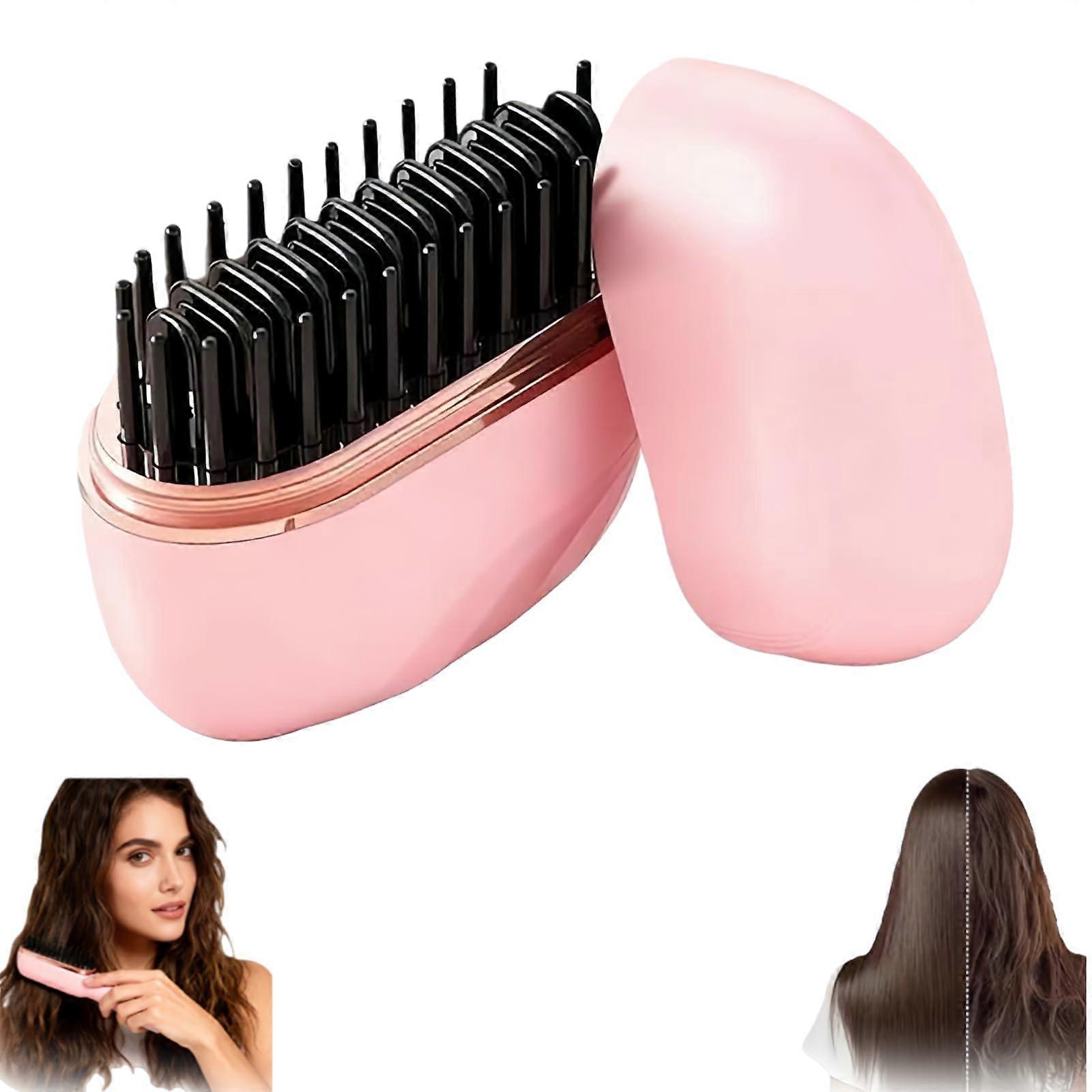 Cordless Hair Straightener Comb with Adjustable Temperature, Fast Heating, Rechargeable Travel Pink