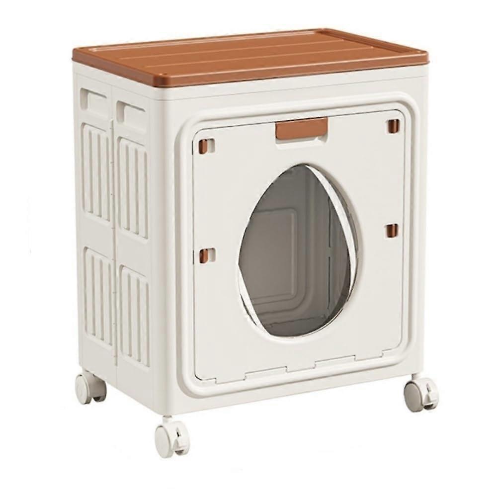 Collapsible Storage Bin with Wheels, Rolling Laundry Hamper with Transparent Front, Stackable Brown