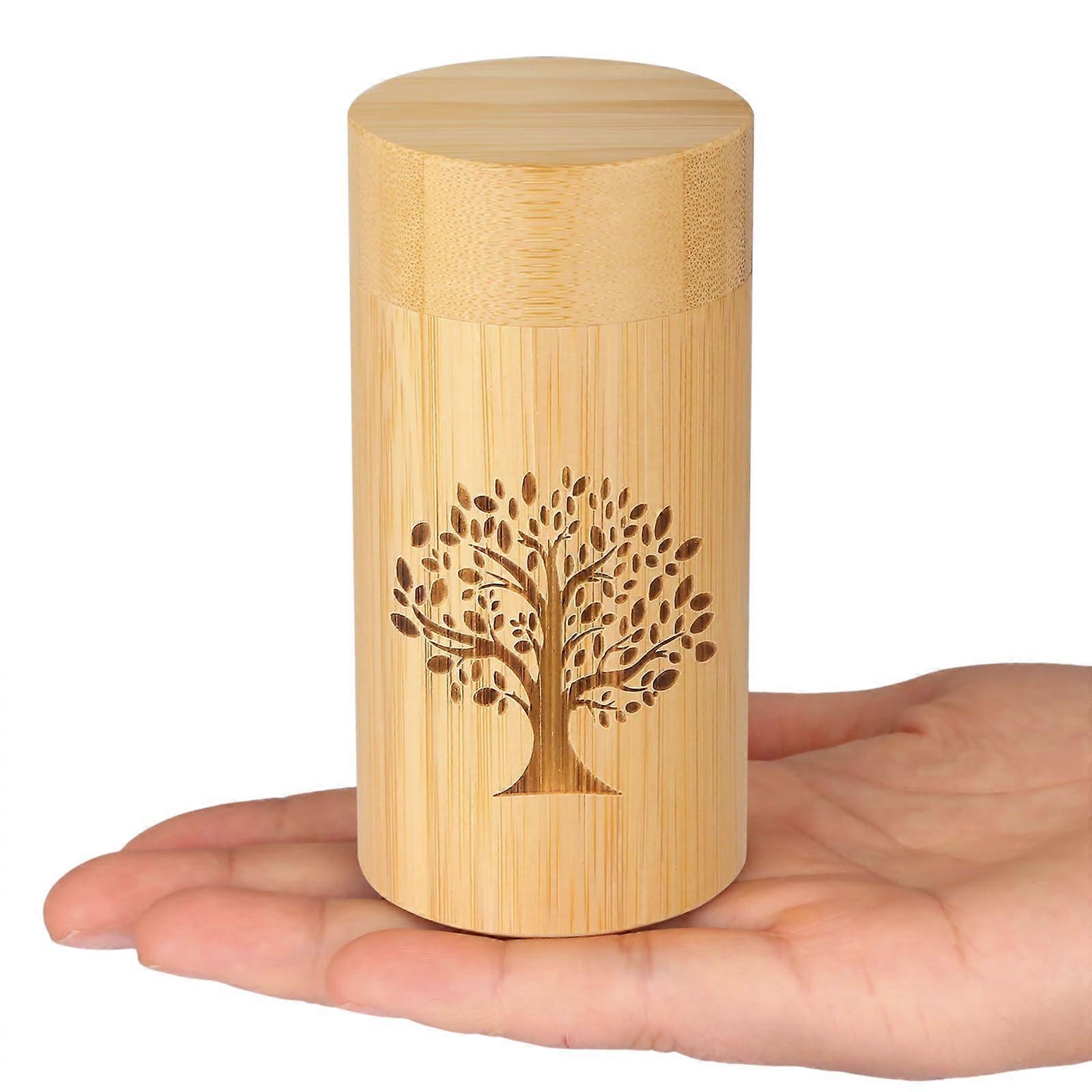 Small Urns for Human Ashes Bamboo Keepsake with Engraved Tree of Life, 7.5 Cubic Inch Capacity