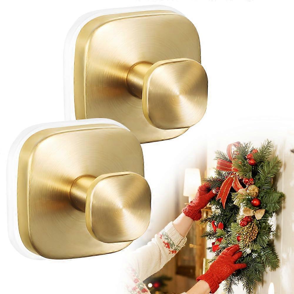Suction Cup Hooks with Strong Grip, NoDrill Wreath Hanger for Glass Doors and Windows, Gold 2 Pack
