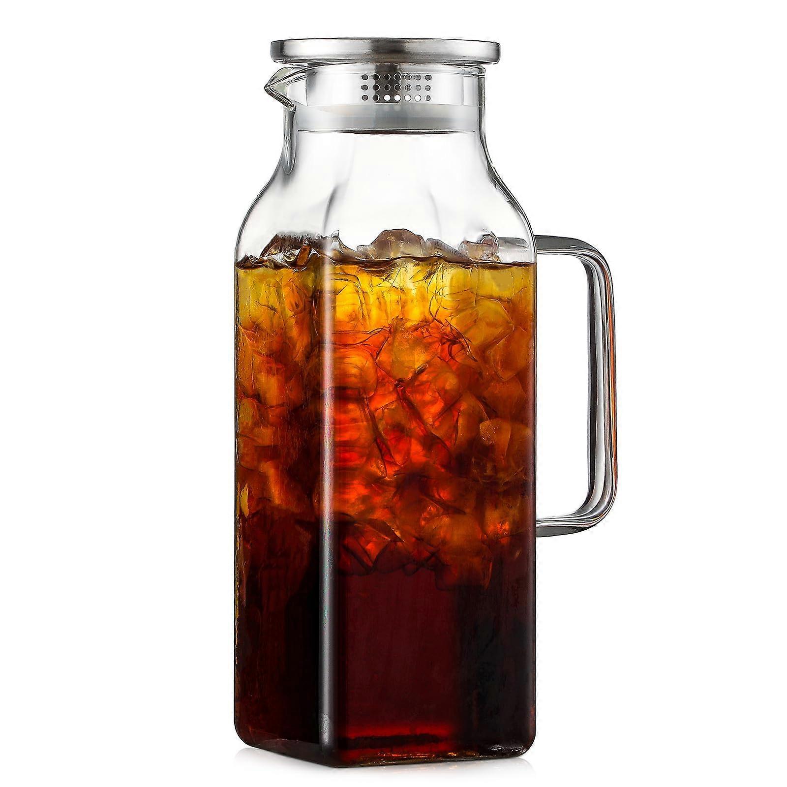 Glass Pitcher with Lid 68oz Borosilicate Square Design for Hot and Cold Drinks Iced Tea Juice