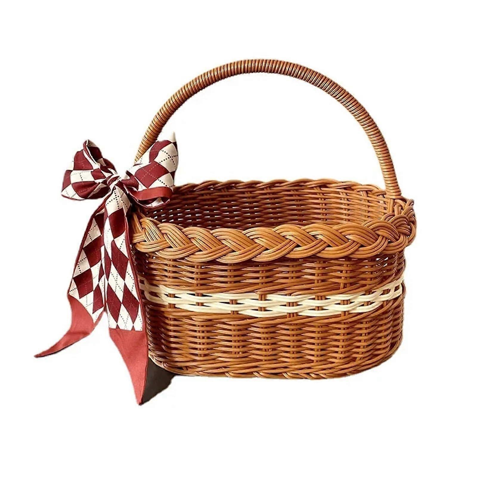 Large Rattan Easter Basket with Handle for Fruits Vegetables Laundry and Home Storage
