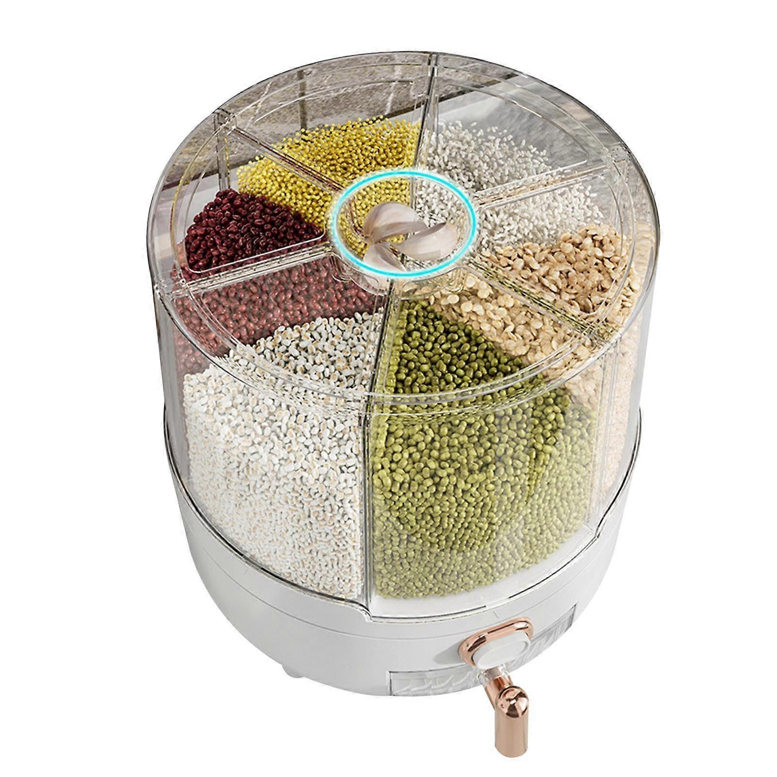 360 Degree Rotating Rice Dispenser with Lid, Transparent Grain Storage Container for Kitchen