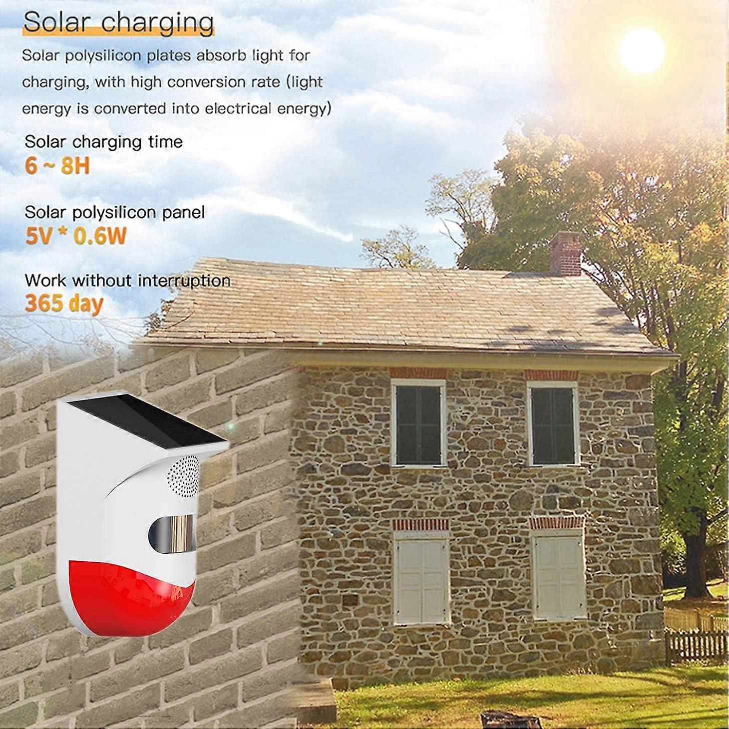 Solar Motion Sensor Alarm 130dB Siren IP65 Waterproof with Remote Control for Home Farm Yard