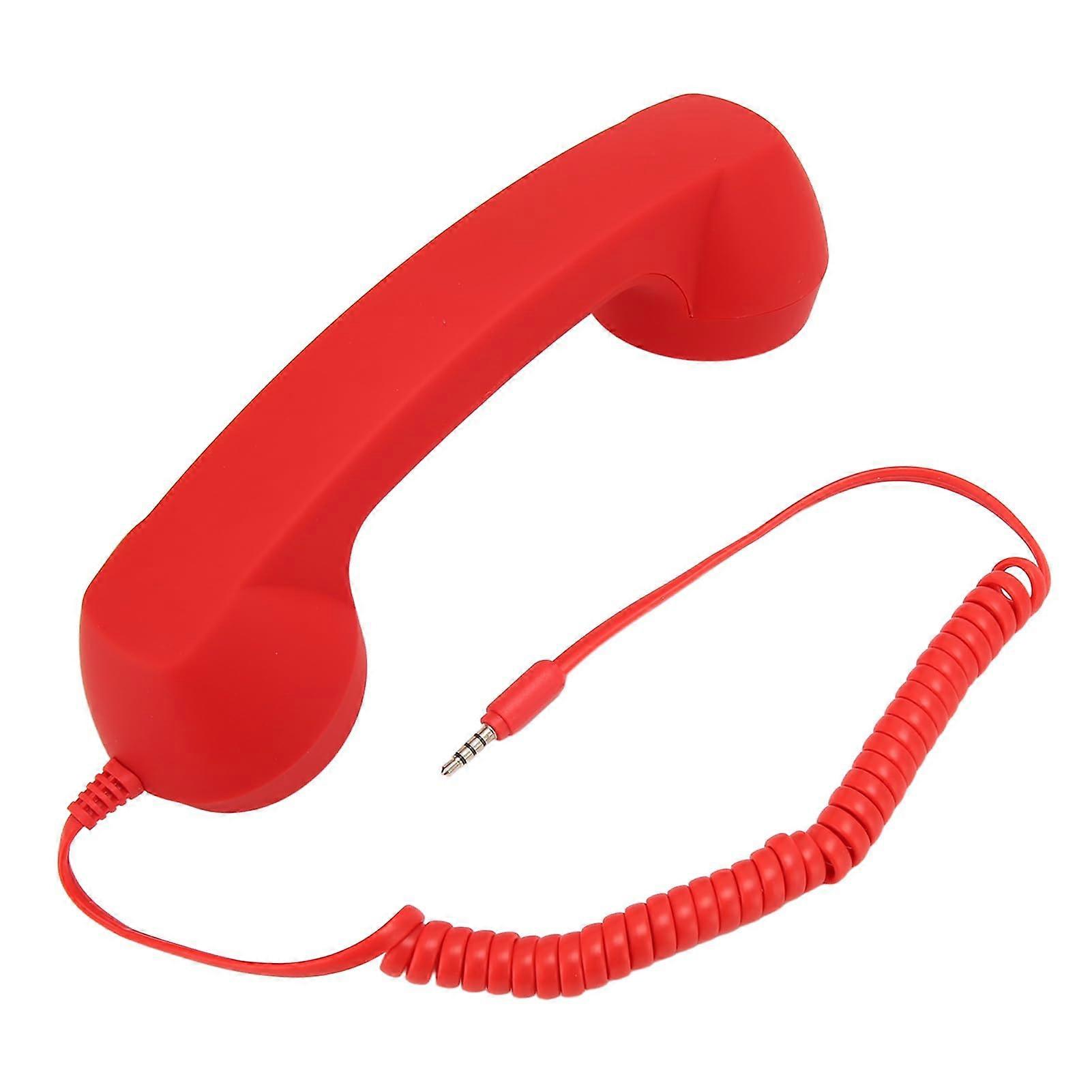 Retro Phone Handset Wired Receiver with 3.5mm Jack, Radiation Reduction, Volume Control, Red