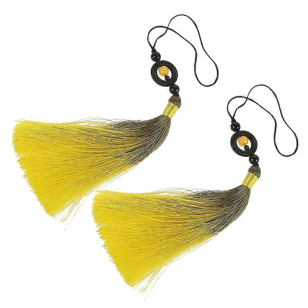 Yellow Polyester Taichi Tassel Gradient Design Lightweight Martial Arts Decor for Practice and Performance 2pcs