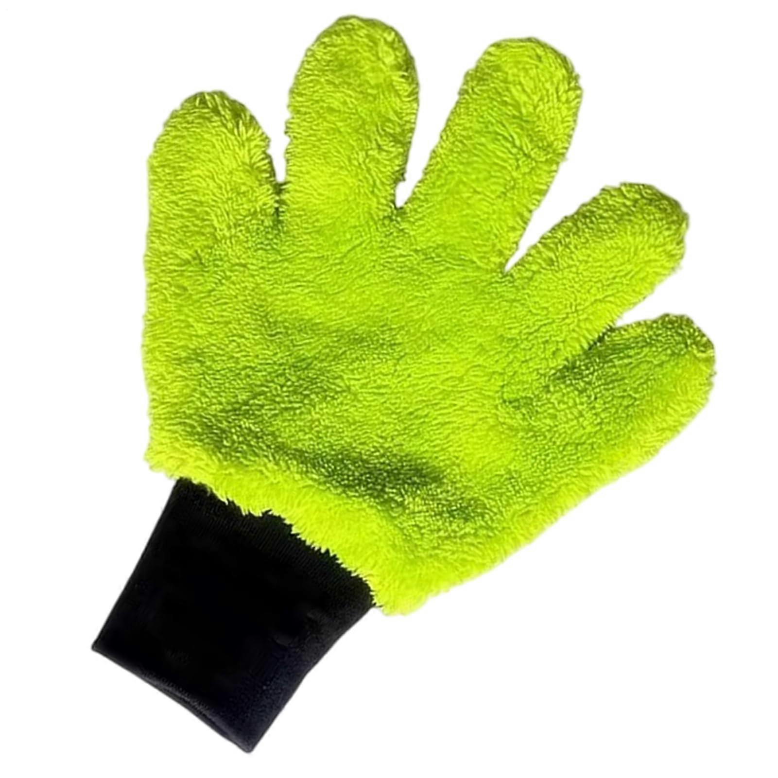 Car Wash Mitt Scratch Microfiber Gloves  Absorbent Ergonomic FiveFinger Design Green