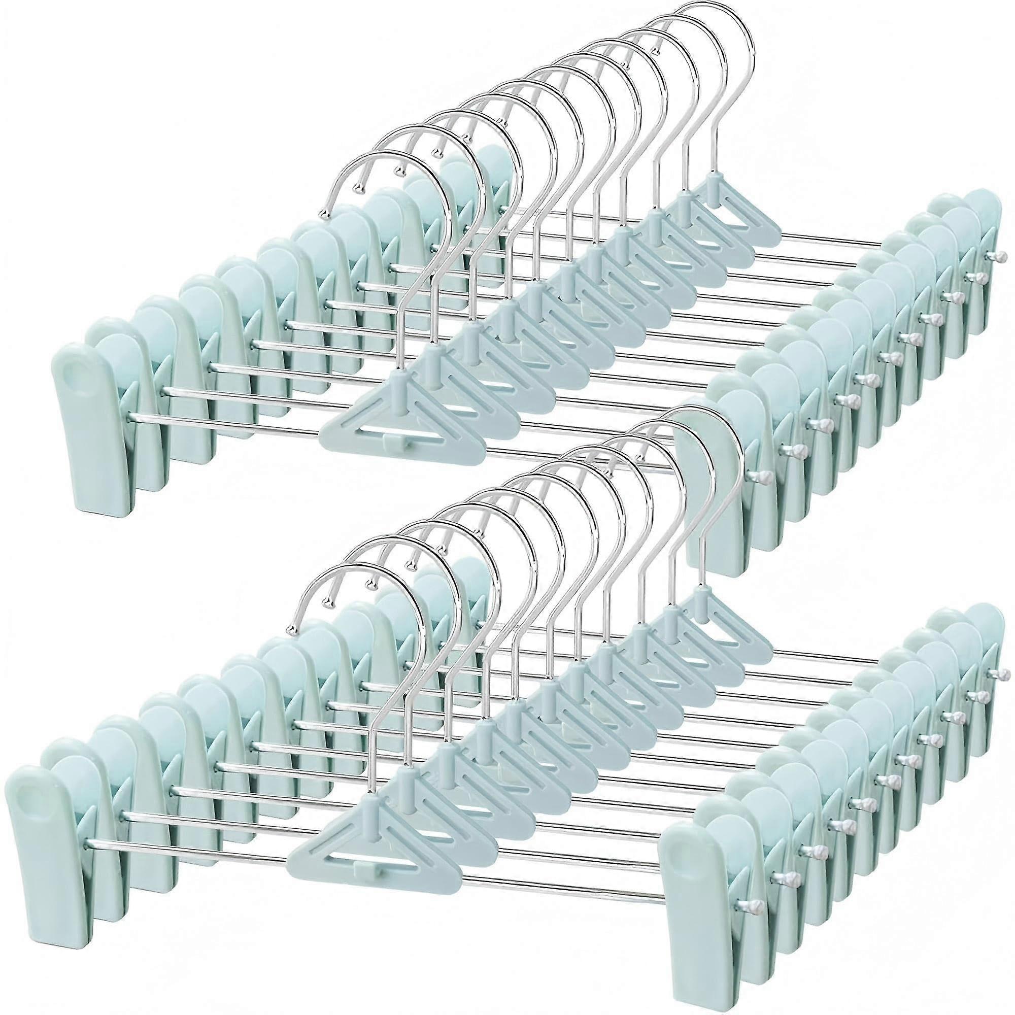 Pant Skirt Hangers with Clips 30 Pack  Space Saving Stackable Design with Adjustable NonSlip Clips, Blue
