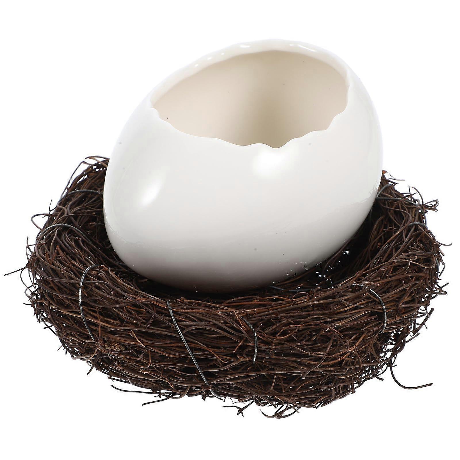 Ceramic Eggshell Dessert Bowl with Bird Nest Base for Pudding Snacks Parties and Restaurants