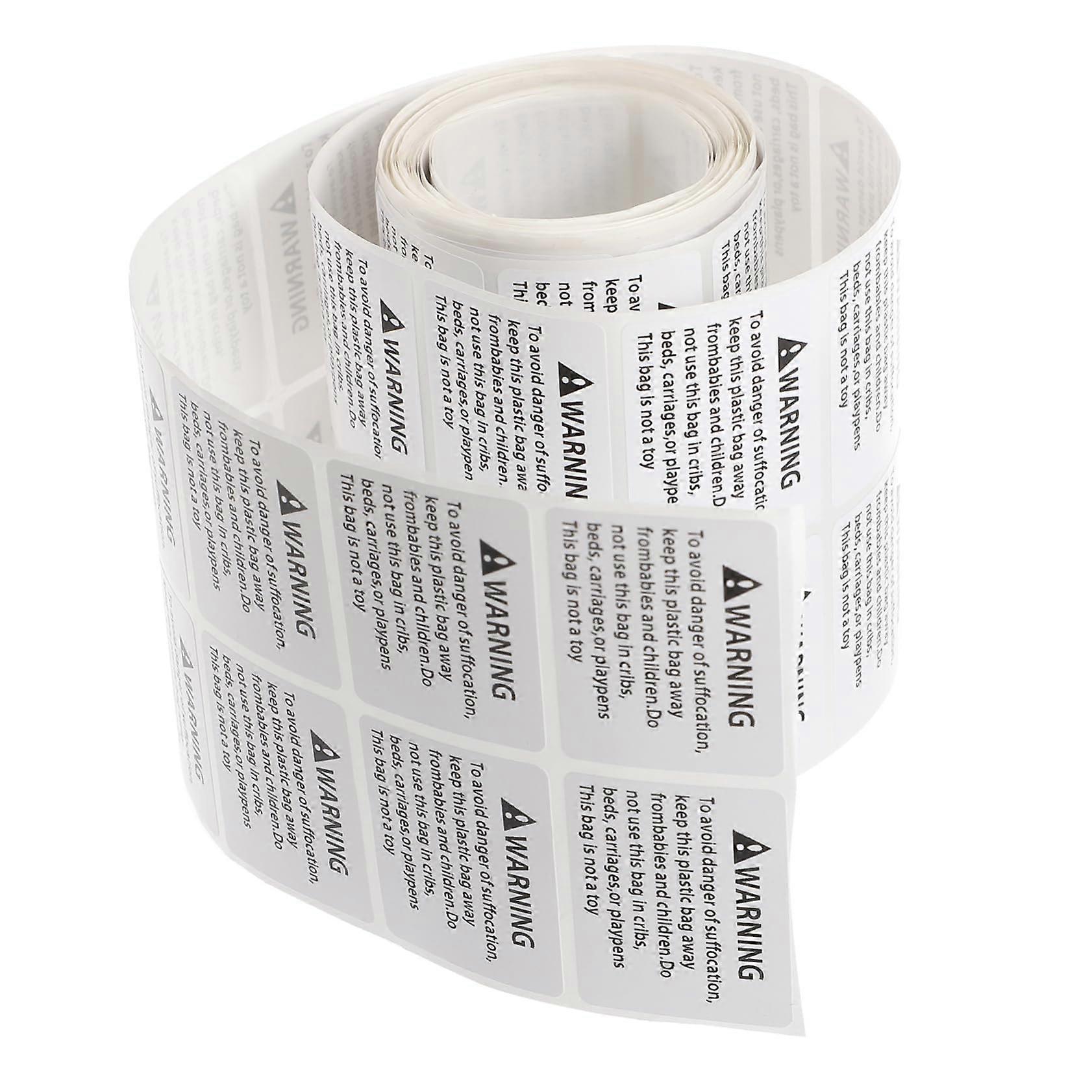 Suffocation Warning Labels Roll with Clear Text, Removable Adhesive, 500 Durable Paper Stickers