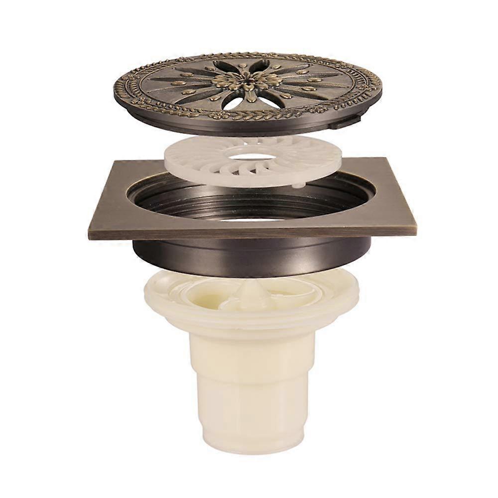 4 Inch Bronze Shower Floor Drain Rustproof Brass  Flow Outlet for Bathroom Shower