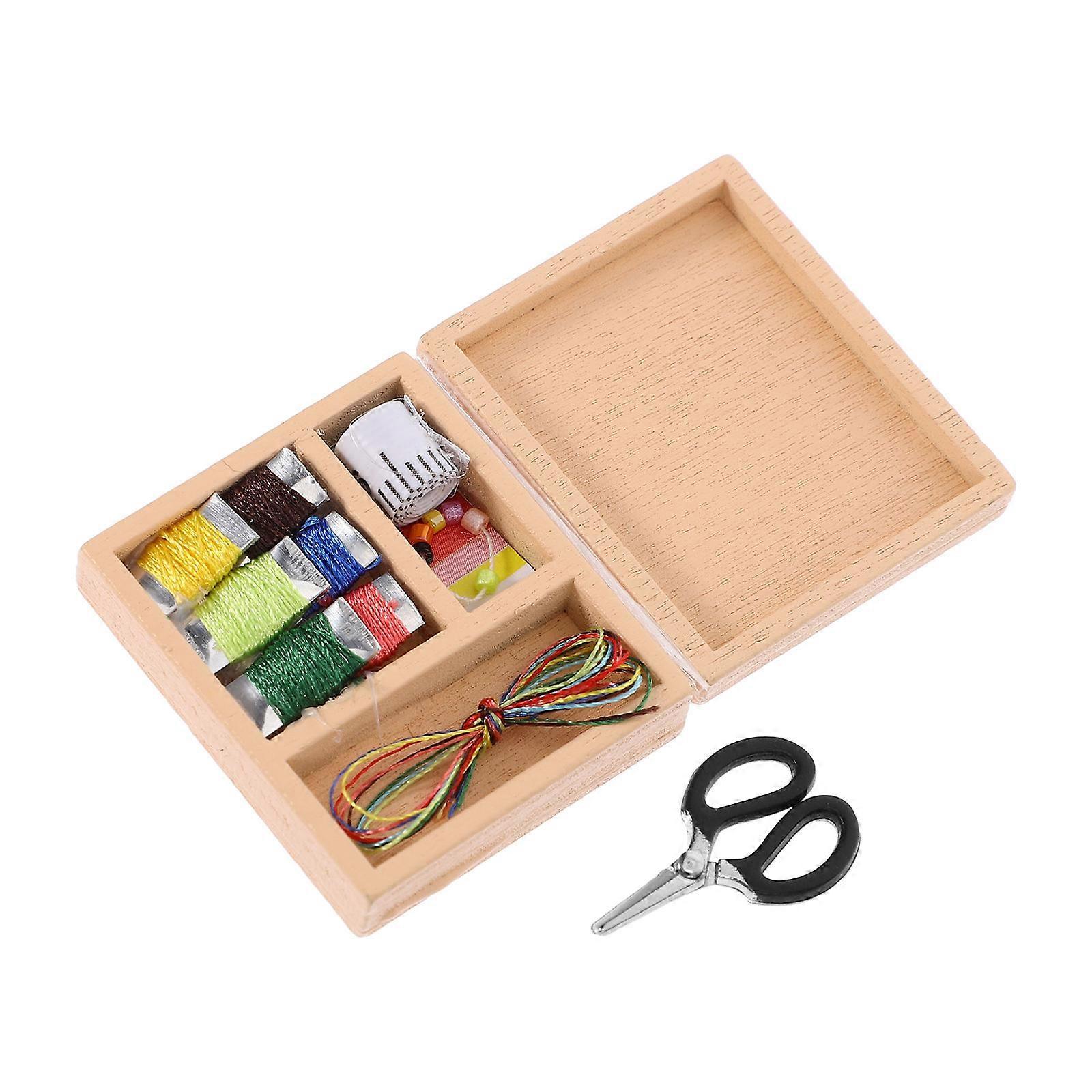 Miniature Sewing Box Needle Thread Box for Decoration 1Set Beige Model