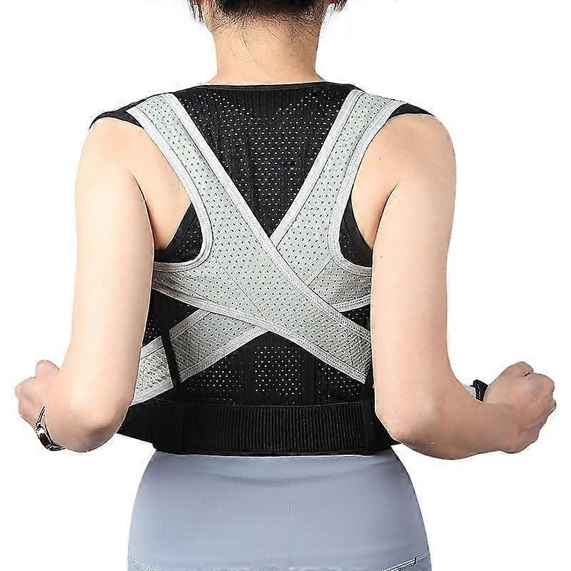 Posture Corrector Back Support Brace with Full Back Support, Adjustable Straps, Breathable Mesh, Gray XSmall