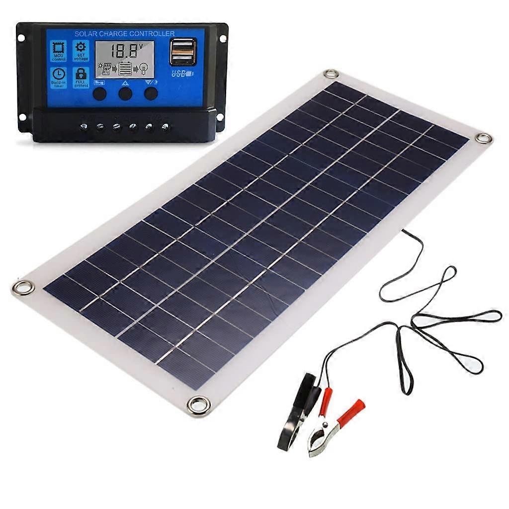 30W Dual Output Solar Panel with Controller, Waterproof Flexible  Efficiency for RV Boat Camping