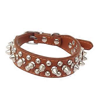 Spiked PU Leather Dog Collar, Adjustable Metal Buckle, Mushroom Rivets, Compatible with Small/Medium/Large Terriers