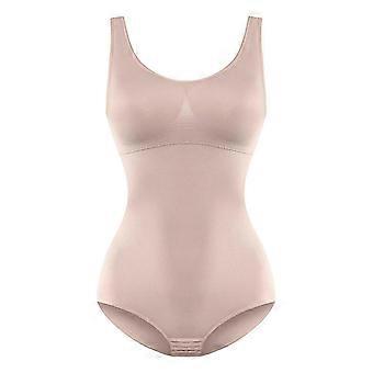 Women Scoop Neck Shapewear Bodysuit Sleeveless Ribbed Tummy Control Jumpsuit Top apricot