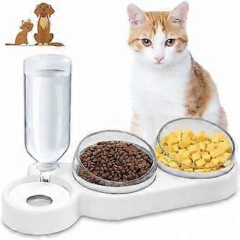 Cat Bowls,Gravity Water and Double Food Bowls,Cat Wet and Dry Food Feeding Bowl Set , Pet food Bowls for Cats and Small Dogs (Grey)